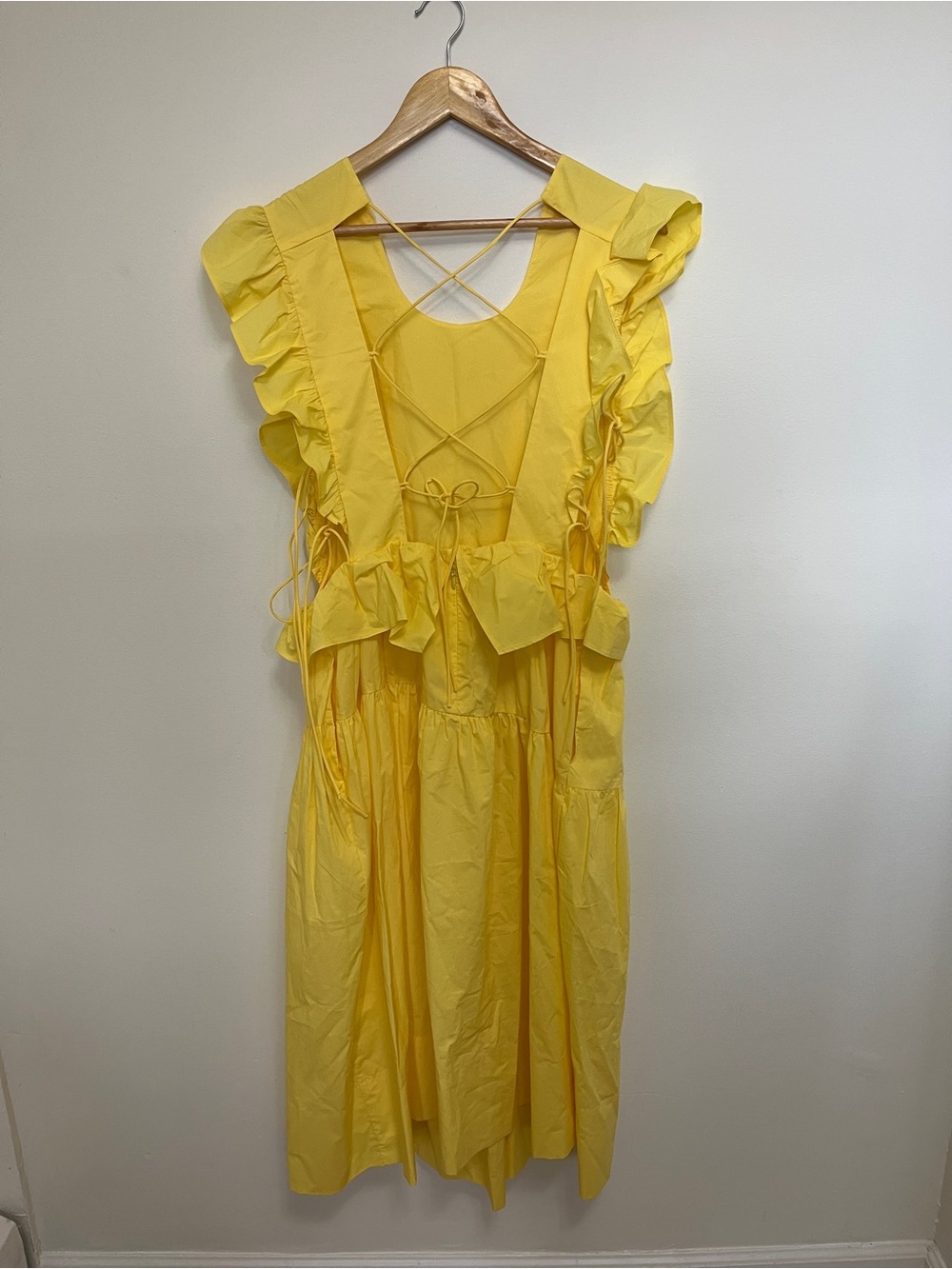 Allina Liu Camilla Dress in Butter Yellow Lace Up Side Midi Size 8 NWOT - Picture 6 of 8